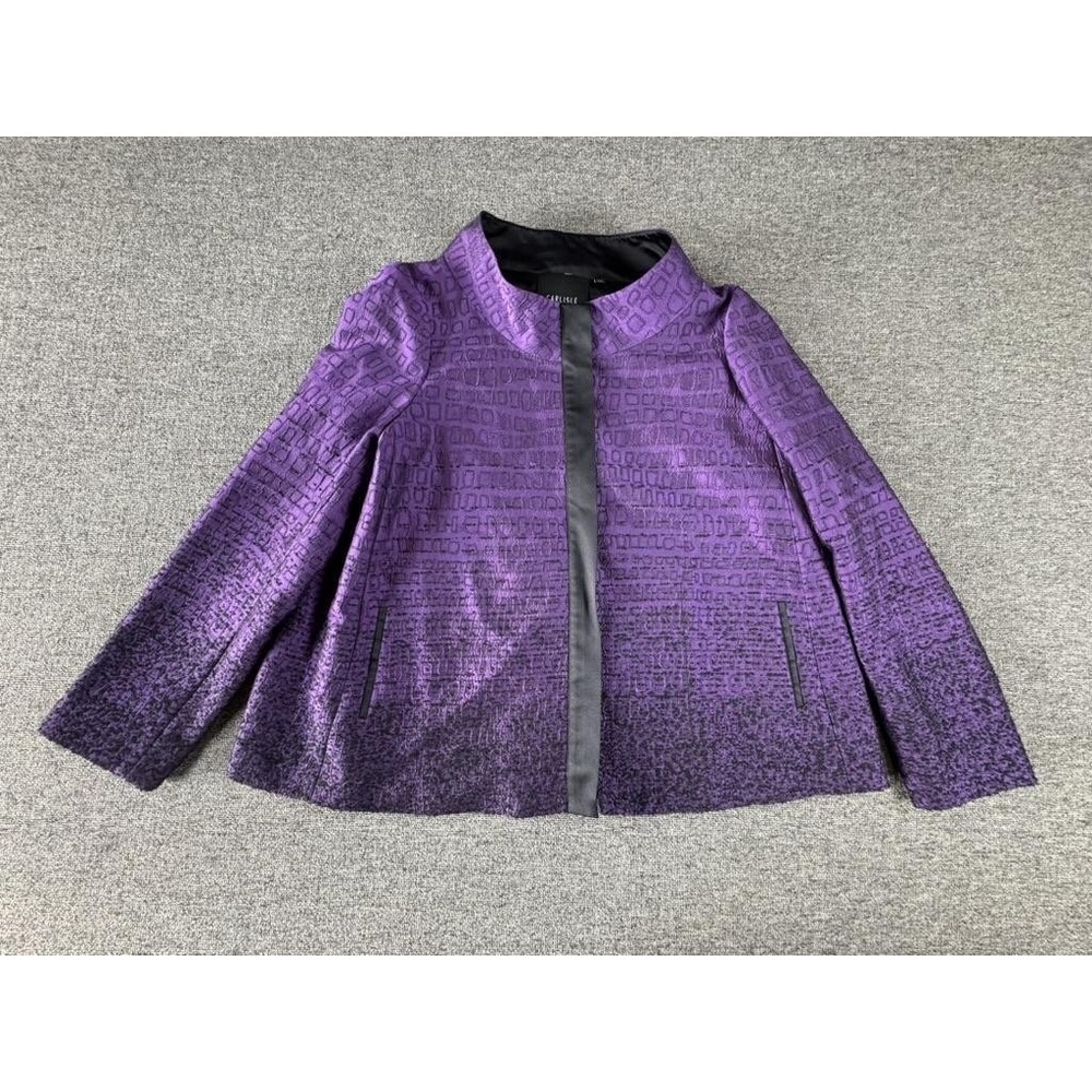Carlisle Jacket Womens 16 Purple Satin Geometric Collarless Snap Front Lined
